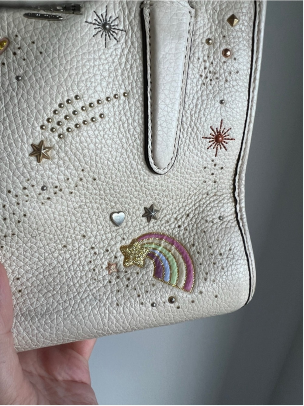 RARE Coach NASA Crosby Satchel Chalk Leather Space Planet Embroidery Stars Asia - Picture 11 of 16